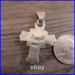 Vtg. Navajo Sterling Silver & White Buffalo Cross Pendant Signed Gary G