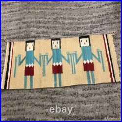 Vtg Navajo Yei Hand Weaving Wall Tapestry Native American Hanging Rug 28 X 13