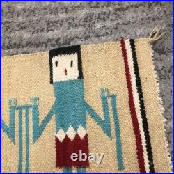 Vtg Navajo Yei Hand Weaving Wall Tapestry Native American Hanging Rug 28 X 13