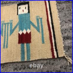 Vtg Navajo Yei Hand Weaving Wall Tapestry Native American Hanging Rug 28 X 13