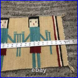 Vtg Navajo Yei Hand Weaving Wall Tapestry Native American Hanging Rug 28 X 13