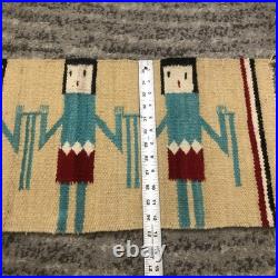 Vtg Navajo Yei Hand Weaving Wall Tapestry Native American Hanging Rug 28 X 13