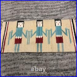 Vtg Navajo Yei Hand Weaving Wall Tapestry Native American Hanging Rug 28 X 13