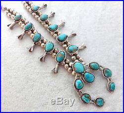 Vtg Navajo squash blossom turquoise necklace sterling silver 2 strand 188 gr 26