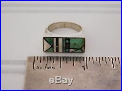 Vtg OLD PAWN Navajo Jim Harrison Sterling Silver Mosaic Inlay Turquoise Ring 6.5