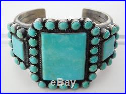 Vtg OLD PAWN Navajo KIRK SMITH Sterling Silver CLUSTER TURQUOISE Cuff Bracelet
