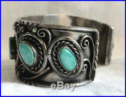 Vtg Old PAWN NAVAJO TURQUOISE Sterling SILVER Cuff Watch BRACELET