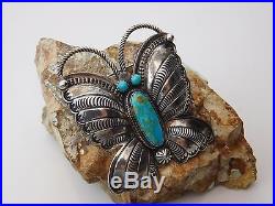 Vtg Old Pawn NAVAJO R H BOYD Sterling Silver Turquoise BUTTERFLY PENDANT BROOCH