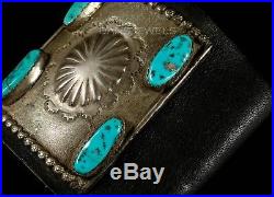 Vtg Old Pawn Navajo Cast Kingman Natural Turquoise Sterling Bow Guard Bracelet