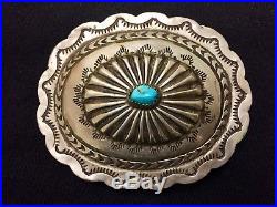Vtg Old Pawn Navajo Hand Stamped Am Sterling Silver Turquoise Concho Belt Buckle