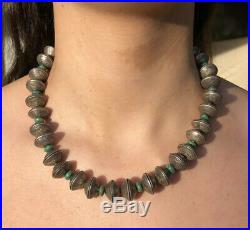 Vtg Old Pawn Navajo MERCURY DIME COIN BEAD Sterling Silver Turquoise NECKLACE