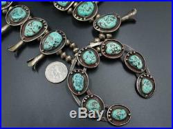 Vtg Old Pawn Navajo Sterling Kingman Turquoise Squash Blossom Necklace 276 Grams