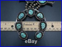 Vtg Old Pawn Navajo Sterling Kingman Turquoise Squash Blossom Necklace 276 Grams