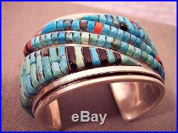 Vtg Pete Sierra Turquoise Coral Onyx Cobblestone Sterling S Cuff Bracelet 194.1G
