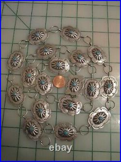 Vtg SIGNED Stamped sterling silver turquoise concho belt Navajo 40 long 70g