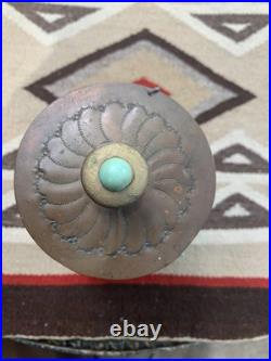 Vtg Southwest Native American Copper Box Container Turquoise Navajo Hopi