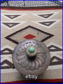 Vtg Southwest Native American Copper Box Container Turquoise Navajo Hopi