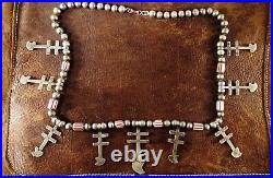 Vtg St Silver Necklace Navajo Pueblo Crosses withChevron Trade Beads