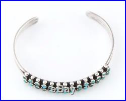 Vtg Sterling Silver OLD Zuni Two Row Snake Eye Turquoise Cuff Bracelet