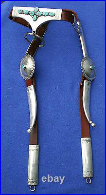 Vtg Sterling Silver Turquoise Native American Western Navajo Headstall Bridle