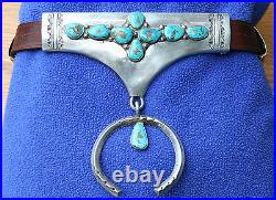 Vtg Sterling Silver Turquoise Native American Western Navajo Headstall Bridle