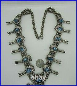 Vtg Sw N A Turquoise Squash Blossom Necklace Ry Sterling-new Price