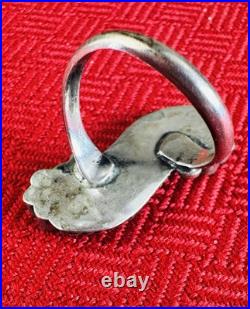 Vtg Zuni Dishta Turquoise Sterling Silver Cluster Inlay Coral Flower Ring 7.5