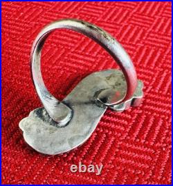 Vtg Zuni Dishta Turquoise Sterling Silver Cluster Inlay Coral Flower Ring 7.5