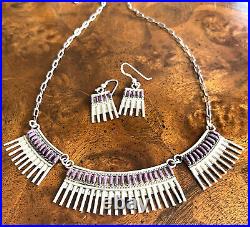 Vtg Zuni Native American Modernist Sterling Petit Needle Point Necklace Earrings