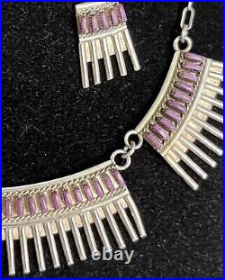 Vtg Zuni Native American Modernist Sterling Petit Needle Point Necklace Earrings