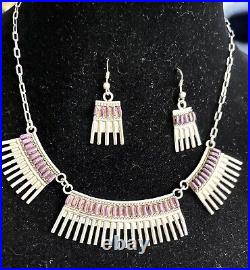 Vtg Zuni Native American Modernist Sterling Petit Needle Point Necklace Earrings