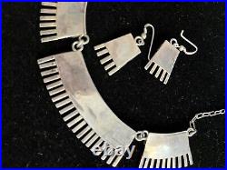 Vtg Zuni Native American Modernist Sterling Petit Needle Point Necklace Earrings