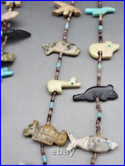 Vtg. Zuni Native American Semiprecious Stone 2 Strand Carved Fetish Necklace