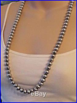 Vtg sterling silver desert NAVAJO PEARLs bench bead ball necklace STAMPed WORK