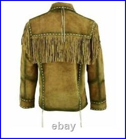 Western Wear Suede Leather Cowboy Fringe Mens Shirt Style Native American Jacket