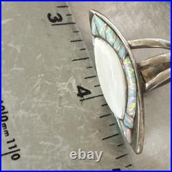 White Buffalo Turquoise Gilson Opal Navajo Sterling Silver Inlay Ring Size 10