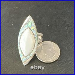 White Buffalo Turquoise Gilson Opal Navajo Sterling Silver Inlay Ring Size 10 White Buffalo Turquoise Gilson Opal Navajo Sterling Silver Inlay Ring Size 10