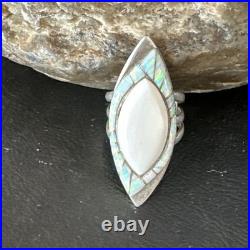 White Buffalo Turquoise Gilson Opal Navajo Sterling Silver Inlay Ring Size 10