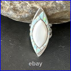 White Buffalo Turquoise Gilson Opal Navajo Sterling Silver Inlay Ring Size 10 White Buffalo Turquoise Gilson Opal Navajo Sterling Silver Inlay Ring Size 10