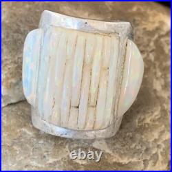 White Gilson Opal Navajo Sterling Silver Inlay Ring Size 8 12860