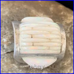 White Gilson Opal Navajo Sterling Silver Inlay Ring Size 8 12860