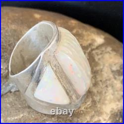 White Gilson Opal Navajo Sterling Silver Inlay Ring Size 8 12860