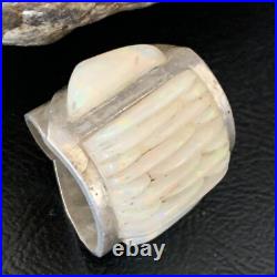 White Gilson Opal Navajo Sterling Silver Inlay Ring Size 8 12860