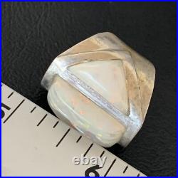 White Gilson Opal Navajo Sterling Silver Inlay Ring Size 8 12860