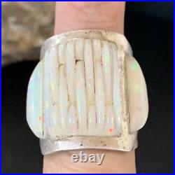White Gilson Opal Navajo Sterling Silver Inlay Ring Size 8 12860