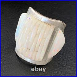 White Gilson Opal Navajo Sterling Silver Inlay Ring Size 8 12860