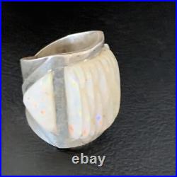 White Gilson Opal Navajo Sterling Silver Inlay Ring Size 8 12860