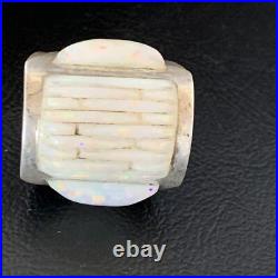 White Gilson Opal Navajo Sterling Silver Inlay Ring Size 8 12860