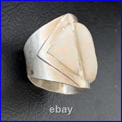 White Gilson Opal Navajo Sterling Silver Inlay Ring Size 8 12860