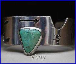 Wide Heavy Vintage Native American Hopi Sterling Turquoise Bracelet Large Size